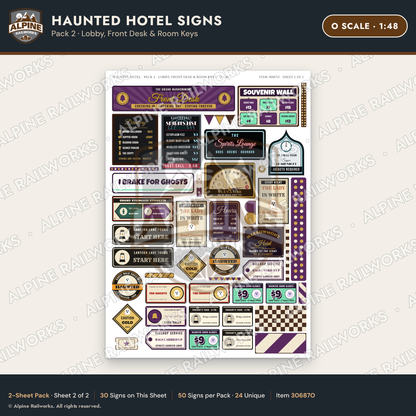 Alpine Railworks 30687O O Scale Haunted Hotel Signs - Lobby
