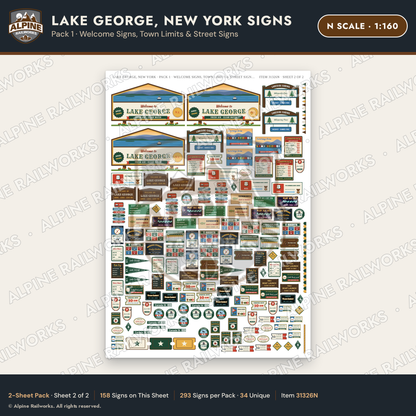 Alpine Railworks 31326N N Scale Lake George NY Signs - Welcome Signs