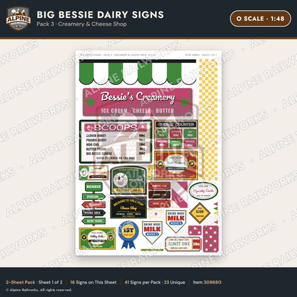 Alpine Railworks 30968O O Scale Roadside Signs - Giant Cow Dairy