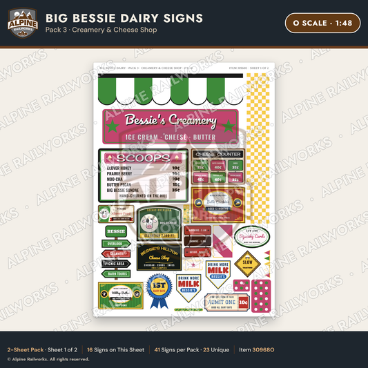 Alpine Railworks 30968O O Scale Roadside Signs - Giant Cow Dairy