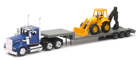 New Ray 15303B 1/43 Kenworth W900 Blue, Backhoe Loader
