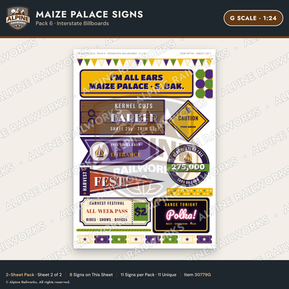 Alpine Railworks 30779G G Scale Roadside Signs - Corn Palace