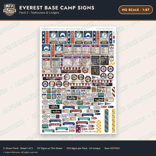 Alpine Railworks 30171HO HO Scale Everest Base Camp Signs - Teahouses