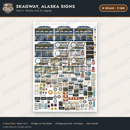 Alpine Railworks 31442N N Scale Skagway AK Signs - Motels & Inns