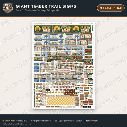 Alpine Railworks 30788N N Scale Roadside Signs - Lumberjack Redwoods