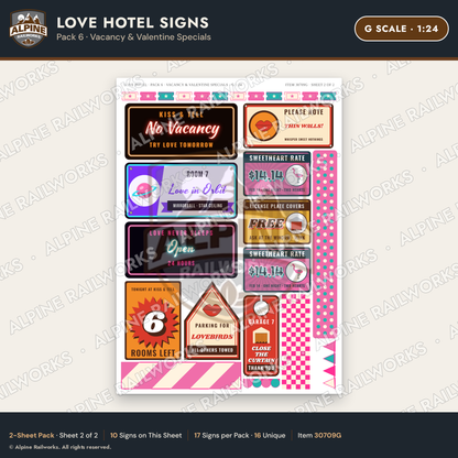 Alpine Railworks 30709G G Scale Love Hotel Signs - Vacancy