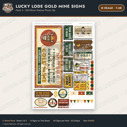 Alpine Railworks 31143O O Scale Roadside Signs - Gold Panning Mine