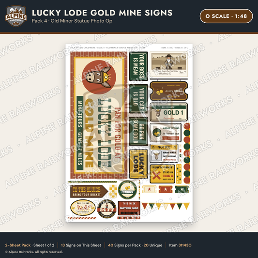 Alpine Railworks 31143O O Scale Roadside Signs - Gold Panning Mine