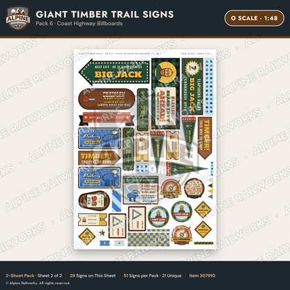 Alpine Railworks 30791O O Scale Roadside Signs - Lumberjack Redwoods