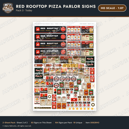 Alpine Railworks 30628HO HO Scale Restaurant Signs - Pizza Parlor