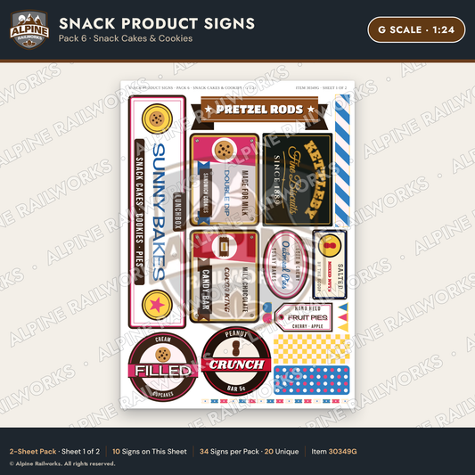 Alpine Railworks 30349G G Scale Snack Product Signs - Snack Cakes