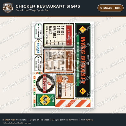Alpine Railworks 30455G G Scale Chicken Restaurant Signs