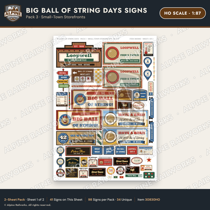 Alpine Railworks 30830HO HO Scale Roadside Signs - Giant Ball of Twine