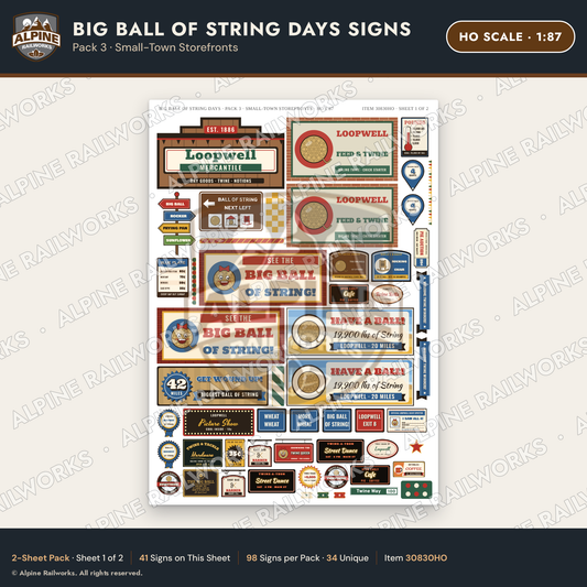 Alpine Railworks 30830HO HO Scale Roadside Signs - Giant Ball of Twine