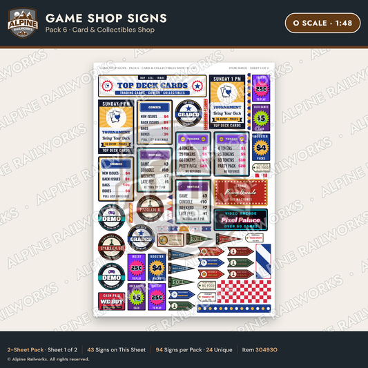 Alpine Railworks 30493O O Scale Game Shop Signs - Card