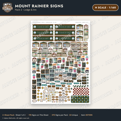 Alpine Railworks 30735N N Scale Tourist Signs - Mount Rainier - Lodge