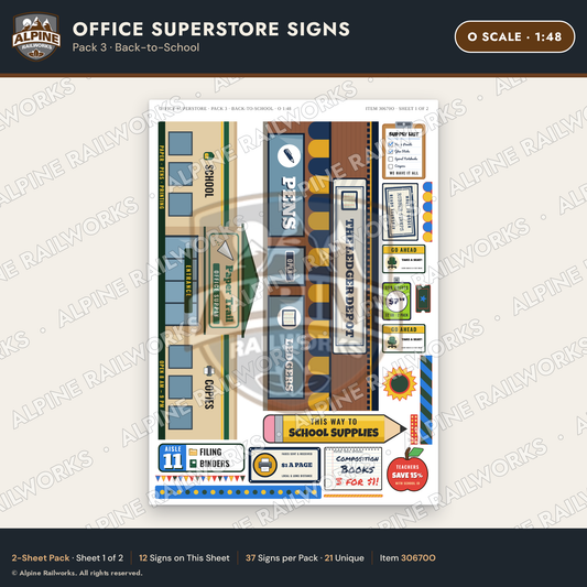 Alpine Railworks 30670O O Scale Office Superstore Signs