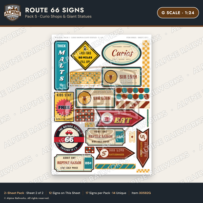 Alpine Railworks 30582G G Scale Route 66 Highway Signs - Curio Shops