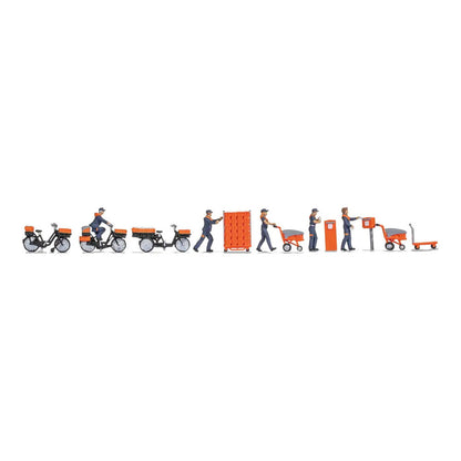 noch 16264 ho scale netherlands post 5 figures 3 bicycles 2 basket carts 1