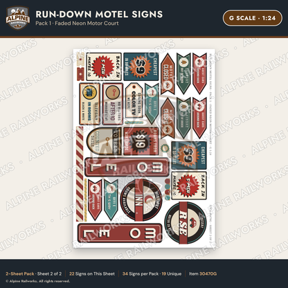 Alpine Railworks 30470G G Scale Run-Down Motel Signs