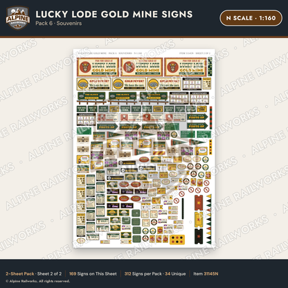 Alpine Railworks 31145N N Scale Roadside Signs - Gold Panning Mine