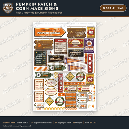 Alpine Railworks 31172O O Scale Farm Signs - Pumpkin Patch & Corn Maze