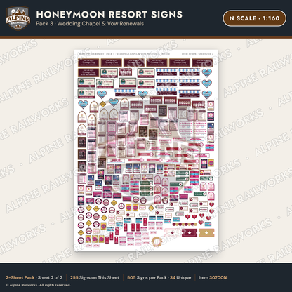 Alpine Railworks 30700N N Scale Honeymoon Resort Signs