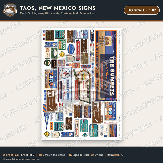 Alpine Railworks 31415HO HO Scale Taos NM Signs - Billboards