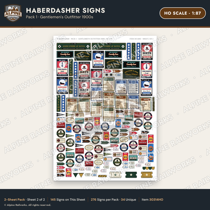 Alpine Railworks 30314HO HO Scale Haberdasher Signs