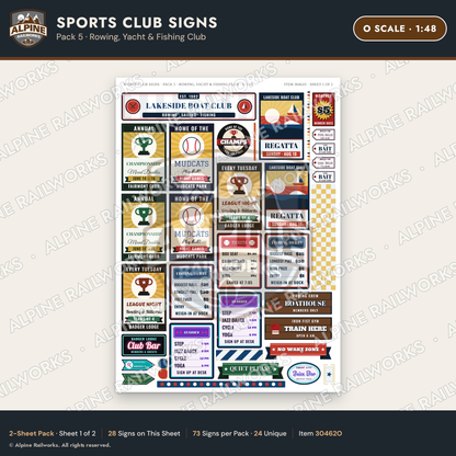 Alpine Railworks 30462O O Scale Sports Club Signs - Rowing & Yacht