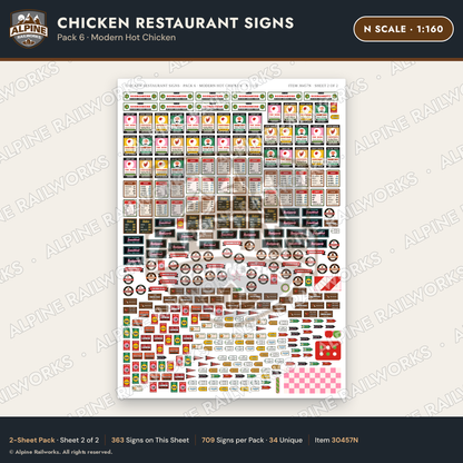 Alpine Railworks 30457N N Scale Chicken Restaurant Signs