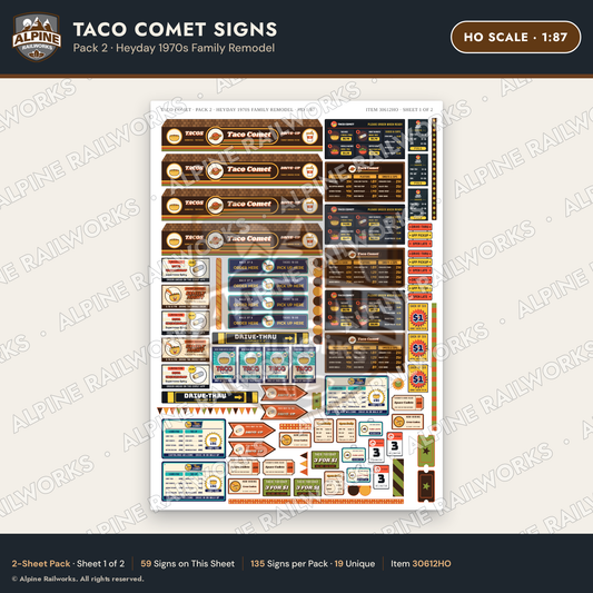 Alpine Railworks 30612HO HO Scale Fast Food Signs - Tacos