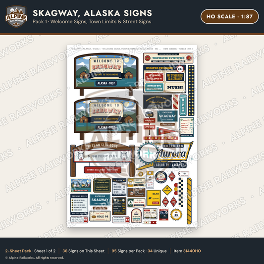 Alpine Railworks 31440HO HO Scale Skagway AK Signs - Welcome Signs