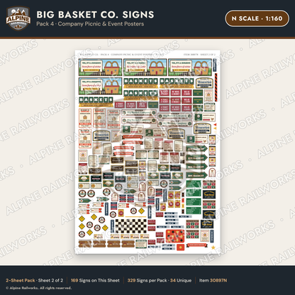 Alpine Railworks 30897N N Scale Roadside Signs - Basket Building
