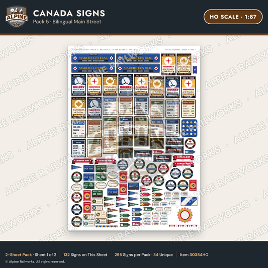 Alpine Railworks 30384HO HO Scale Canada Signs - Bilingual Main Street