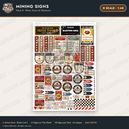 Alpine Railworks 30271O O Scale Mining Signs - Mine Tours & Museum