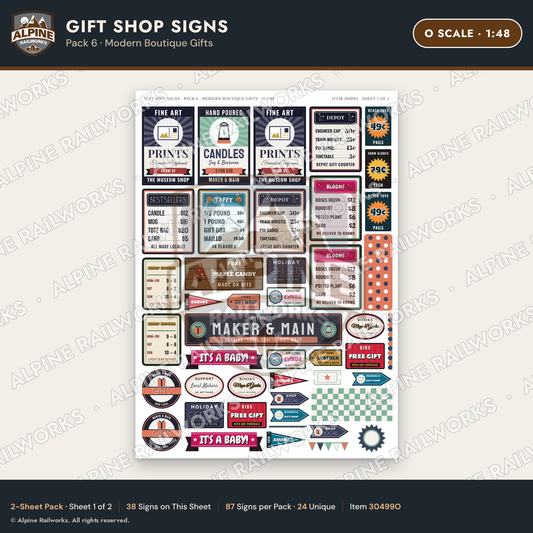 Alpine Railworks 30499O O Scale Gift Shop Signs