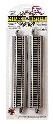 Bachmann 44511 HO Scale Straight Track w/Nickel Silver Rail & Gray Roadbed - E-Z Track(R) -- 9" 22.9cm pkg(4)