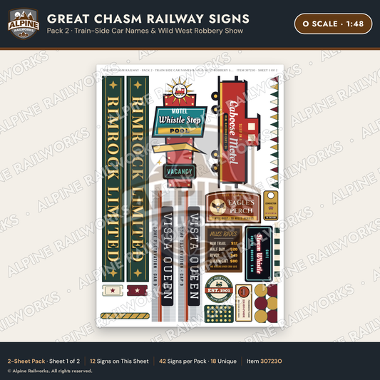 Alpine Railworks 30723O O Scale Tourist Signs - Canyon Railway