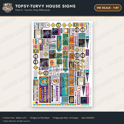 Alpine Railworks 31048HO HO Scale Roadside Signs - Upside-Down House