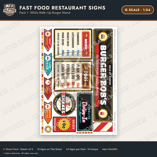 Alpine Railworks 30428G G Scale Fast Food Restaurant Signs