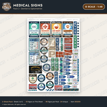 Alpine Railworks 30321O O Scale Medical Signs - Dentist & Optometrist