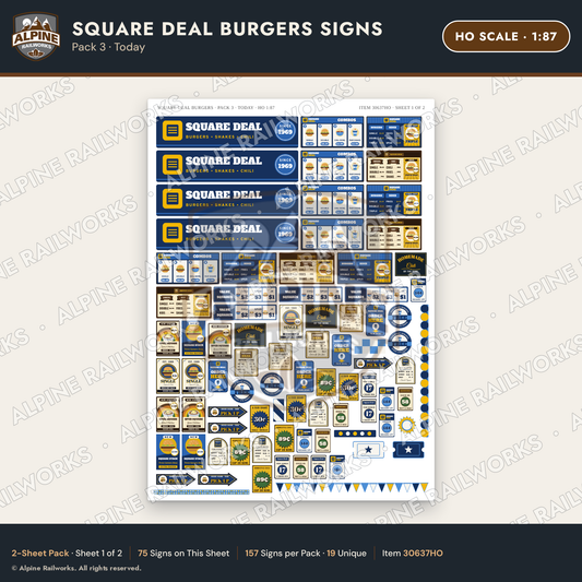 Alpine Railworks 30637HO HO Scale Fast Food Signs - Square Burgers