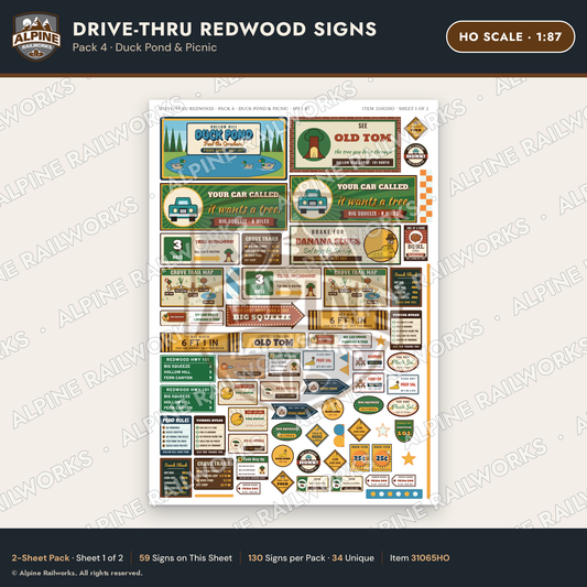 Alpine Railworks 31065HO HO Scale Roadside Signs - Drive-Thru Tree