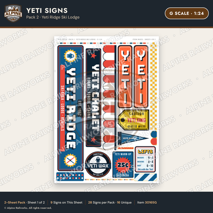 Alpine Railworks 30165G G Scale Yeti Signs - Yeti Ridge Ski Lodge