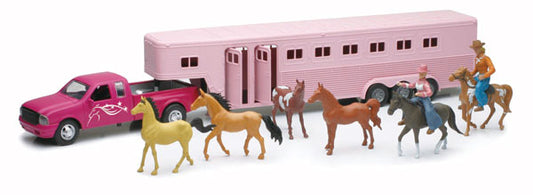 New Ray SS-15395 1/32 Horse Trailer Playset with Pickup, Pink