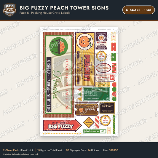 Alpine Railworks 30935O O Scale Roadside Signs - Peach Water Tower
