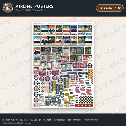 Alpine Railworks 30177HO HO Scale Airline Posters - 1940s Skyliner Era