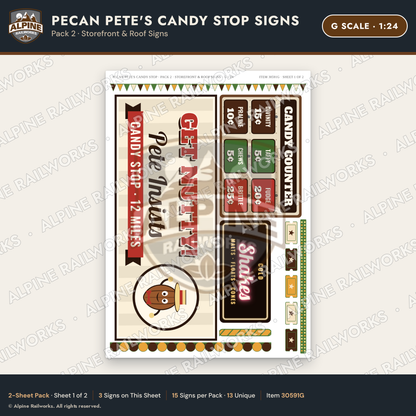 Alpine Railworks 30591G G Scale Roadside Signs - Pecan Candy Stop