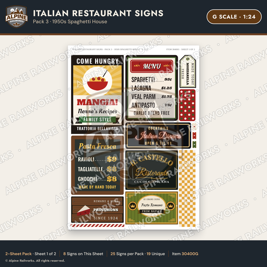 Alpine Railworks 30400G G Scale Italian Restaurant Signs